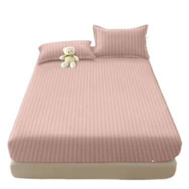 Imagem de Jogos De Lençol Com Elástico Listrado 400 Fios Solteiro 2 Peças Casal e Queen 3 Peças(Rose,SOLTEIRO 02 Pecas)