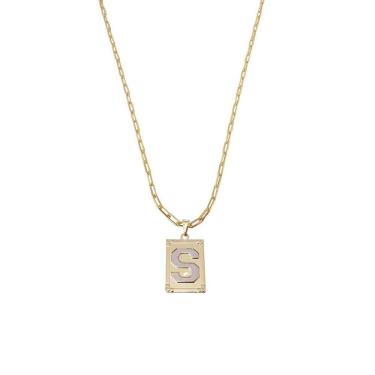 Imagem de Cordão 45Cm Masculino Feminino Pingente Letra S Banhado Ouro