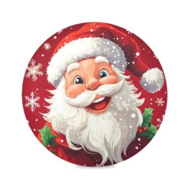 Imagem de STAYTOP Jogo americano redondo de Papai Noel fofo com desenho animado, 6 peças, tapetes de mesa antiderrapantes fáceis de limpar para decoração de mesa de festa e churrasco