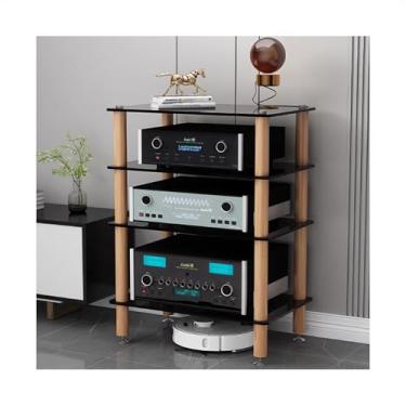 Imagem de Gabinete estéreo AV suporte de áudio torre de áudio-vídeo torre de áudio suporte de leitor de discos armário de armazenamento de mídia, para reuniões, sala de estar, sala de gravação (preto, 60 x 48 x