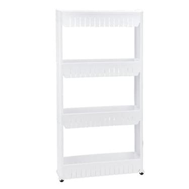 Imagem de Carrinho de armazenamento fino de 4 camadas com rodas, carrinho organizador móvel para cozinha, banheiro, lavanderia - unidade de prateleira versátil, carrinho utilitário branco