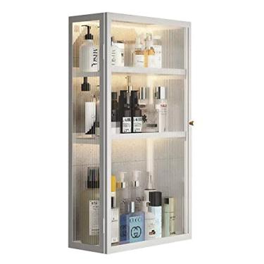 Imagem de Armário de banheiro doméstico montado na parede, armário de remédios de metal com porta de vidro caixa de armazenamento de perfumes cosméticos para banheiro, sala de estar, cozinha, armário (cor