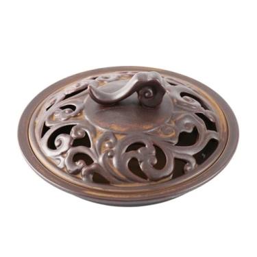 Imagem de Queimador de incenso grande para uso interno com alça, suporte de incenso de cerâmica para casa, ornamento decorativo para meditação (marrom)