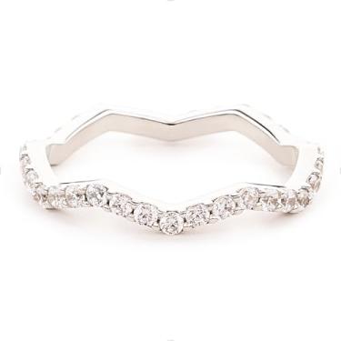Imagem de STORYJEWELLERY Anéis de prata para mulheres, alianças de casamento de prata para mulheres, anéis de polegar, anel empilhável, anel de onda, presentes para ela, 10, Banhado a latão com ouro branco