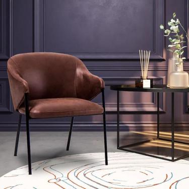 Imagem de Poltrona Sala de Estar em Aço Carbono Preto Zaque Marrom  G66 - Gran Belo