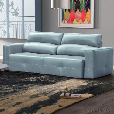 Imagem de Sofá Decorativo Monica 3 Lugares Sala de estar 252cm Reclinável e Retrátil Couro Azul Celeste G40 - Gran Belo