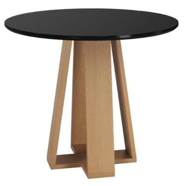 Imagem de Mesa de Jantar Estilo Redonda 90cm com Vidro – MDF/MDP, Tampo 18mm, Base Mel/Preto – Sonetto