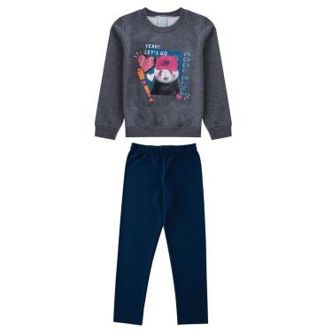 Imagem de Conjunto Moletom Malwee Kids Premium Panda Girl Menina Rosa Preto Cinza Tam 4 ao 18-Masculino