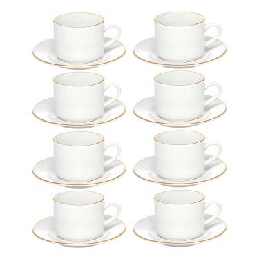 Imagem de Jogo 8 Xícara De Chá Porcelana Borda Dourada Com Pires Café Royal Premium 200ml Haüskraft