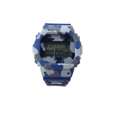 Imagem de Relógio Digital Prova Água Luz Metal Borracha Camuflado Azul
