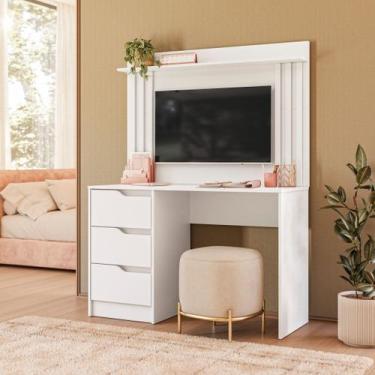 Imagem de Escrivaninha Mesa Escritório com Painel Ripado para TV até 42 Polegada