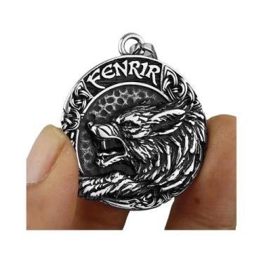 Imagem de Colar Masculino Vintage Viking Com Pingente De Runa Do Lobo Fenrir Em 