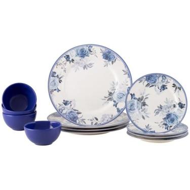 Imagem de Aparelho de Jantar 12 Peças Alleanza Cerâmica Branco e Azul Redondo An