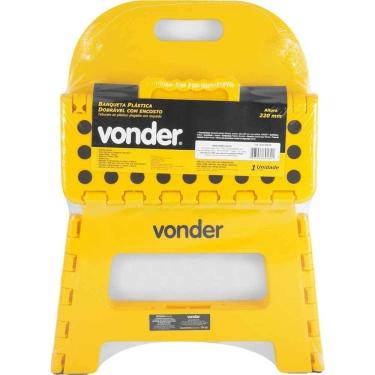 Imagem de Banqueta Plástica Dobrável, Amarela, Altura 220 Mm, Com Encosto, Vonder