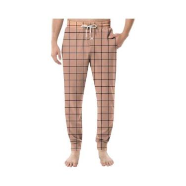 Imagem de Calças De Pijama Casuais Masculinas Com Estampa Xadrez, Cordão, Bolsos