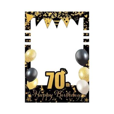 Imagem de Porta-Retrato De Aniversário Adulto Preto E Dourado 18 21 30 40 50 60 