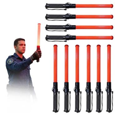 Imagem de Bastao Sinalizador Viario LED  Kit 10 Apito Transito Alerta Balizador Emergencia Obra Balizador Frentista Manobrista Segurança