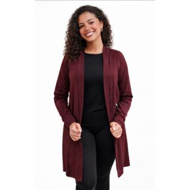 Imagem de Cardigan (Kimono) de suede Winter com abertura lateral Cor:Vermelho Vi