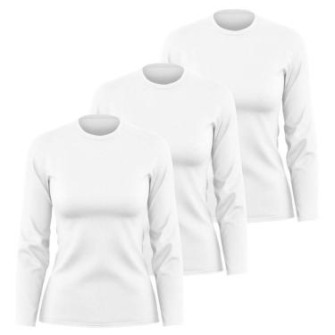 Imagem de Kit 3 Camisetas Manga Longa Segunda Pele Feminina Lisa Dry Academia Fit-Feminino
