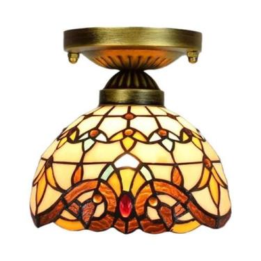 Imagem de Luminária De Teto De Vidro Europeu Artesanal Com Mosaico Floral De Ros