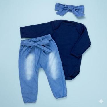 Imagem de Conjunto Fashion para Bebê Body e Calça Jeans com Faixinha - Era Uma V
