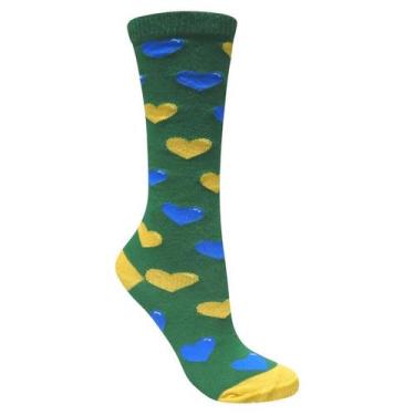 Imagem de Meia 3/4 Cano Alto Copa Corações Verde Infantil e Adulto - Miimos, P