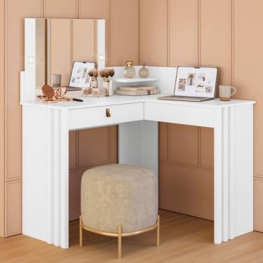 Imagem de Penteadeira Camarim Ripada com Espelho e LED 1 Gaveta Glow Albatroz