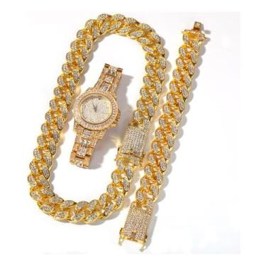 Imagem de Conjunto de joias Hip Hop Lindo, pulseira, colar, relógio para homens