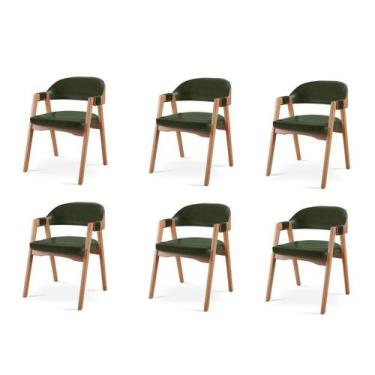 Imagem de Kit 6 Cadeiras de Jantar Estofadas em Madeira Gaia Verde Yescasa