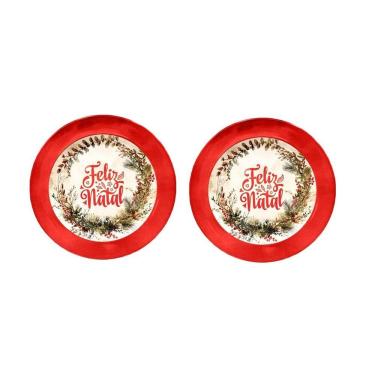 Imagem de Conjunto 2 Pratos Feliz Natal Em Melamina Para Jantar 25cm