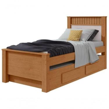 Imagem de Cama Solteiro Bibox 2 Gavetas Athenas Amendoa Clean Off White - MÓVEIS