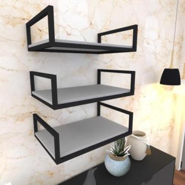 Imagem de Kit Com 3 Prateleira Industrial Suspensa Parede Nicho Cinza Cozinha Es