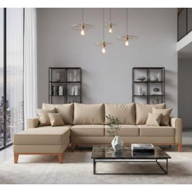 Imagem de Sofá Beny com Chaise Esquerda, 1,40x2,60m, 4 Lugares, Linho, Base em M