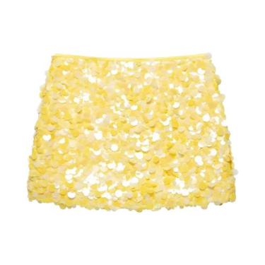 Imagem de Saia Mini Elegante Feminina De Cintura Alta Com Lantejoulas, Ajuste Ju