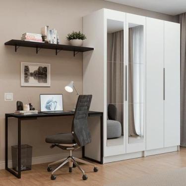 Imagem de Conjunto Home Office 2 Armários Neo Com Espelhos 1 Escrivaninha 2 Prat