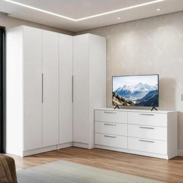 Imagem de Conjunto Quarto Com 2 Guarda-roupas Neo 1 Cômoda/móvel Para Tv Branco 