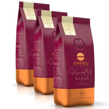 Imagem de Café em Grãos Premium Orfeu Acauã Kit 3 Pacotes de 250g