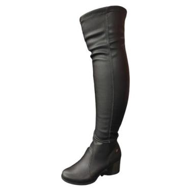 Imagem de Bota Feminina Over Salto Bloco Medio Confortavel Leve Dakota, Preto, 3