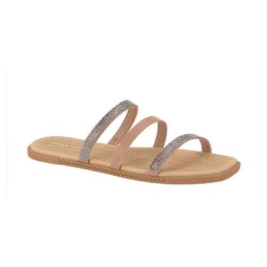 Imagem de Rasteirinha Feminina Nude Moleca com duas fitas de strass, 35