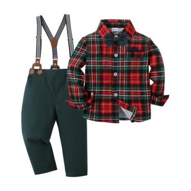 Imagem de Conjunto de roupas: camisa social DISAUR para bebês e calças suspensas