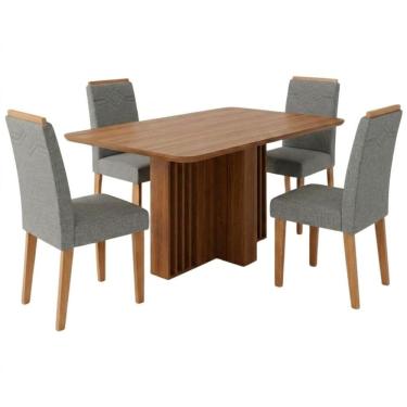 Imagem de Conjunto de Jantar Isadora com 4 Cadeiras Estofadas Tampo MDF Linho Grafite 130x80cm Mi...