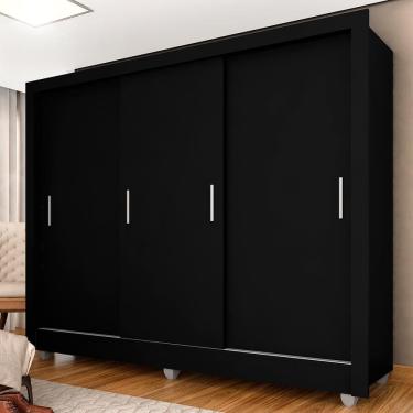 Imagem de Guarda Roupa Casal Vivian 3 Portas 2 Gavetas Preto Fosco - Moveis Arapongas