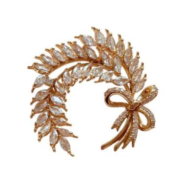 Imagem de Broche Laço com Raminhos e Zircônias - - Pistache Acessórios, Dourado