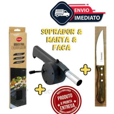 Imagem de Kit Churrasco Completo: Soprador, Manta Antiaderente e Faca Linha Jumb