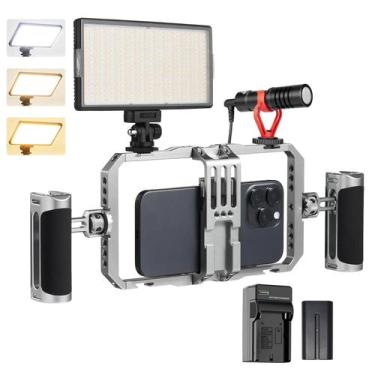 Imagem de Kit De Gravação Celular Greika Estabilizador + Luz Led + Microfone Sho