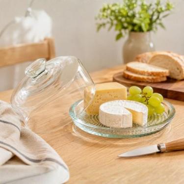 Imagem de Porta Queijo Vidro Bandeja Design Vitral Com Tampa Transparente 22cm x