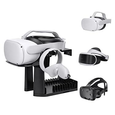 Imagem de Wabracket Suporte de realidade virtual 5 em 1, kit de suporte de parede/mesa para Oculus Quest 2/RIFT/GO/PS VR/HTC Vive, suporte de fone de ouvido e controlador, gerenciamento de cabos (preto