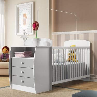 Imagem de Berço Cômoda Multifuncional Colinho de mãe com colchão incluso Multimóveis Branco / Cinza