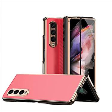Imagem de Capa para Samsung Galaxy Z Fold 3, capa traseira de PC galvanizado fashion com capa protetora de tela à prova de choque slim fit capa para Samsung Galaxy Z Fold 3, vermelha