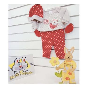 Imagem de Kit Pijama Longo, Touca e Luva Bebê Menina Bicho Molhado